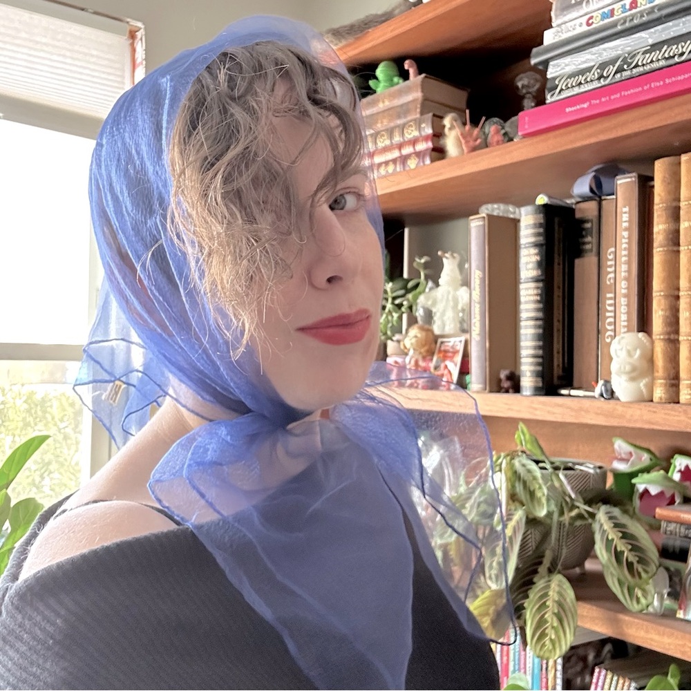 Vintage royal blue sheer square scarf